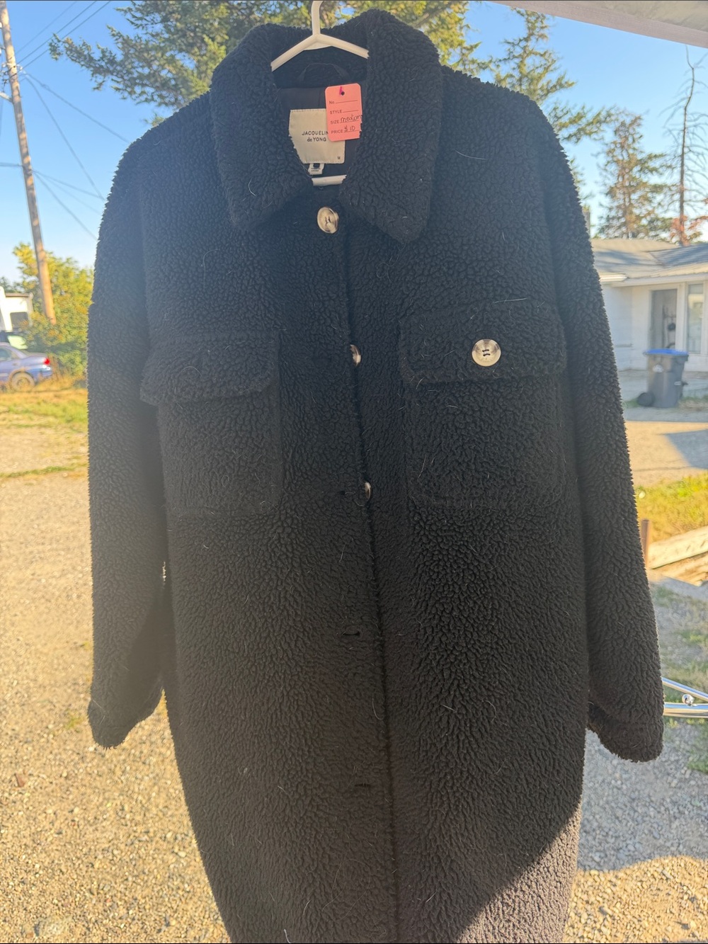 Women’s Black Teddy Coat with Button Front